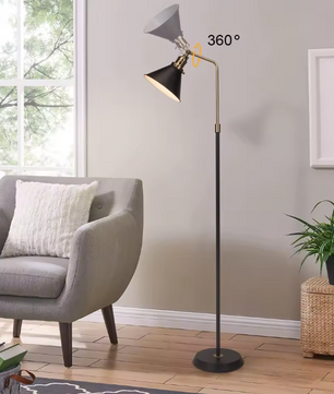 Industriële Vloerlamp – Zwart & Goud Vintage Staande Lamp met Draaibare Kop