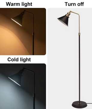 Industriële Vloerlamp – Zwart & Goud Vintage Staande Lamp met Draaibare Kop