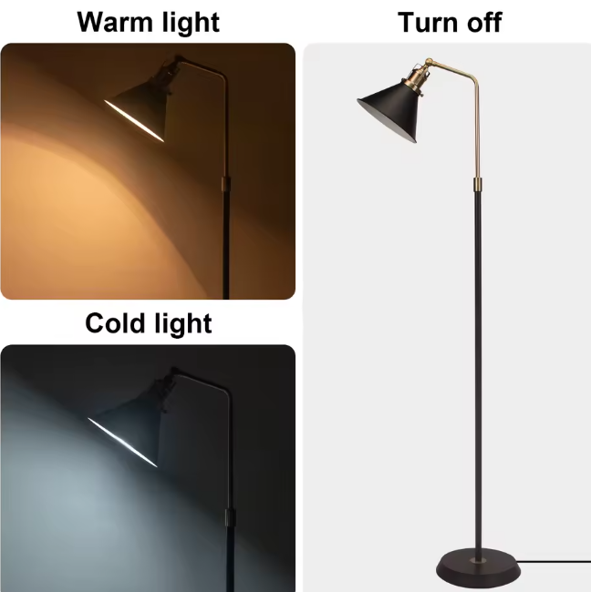 Industriële Vloerlamp – Zwart & Goud Vintage Staande Lamp met Draaibare Kop