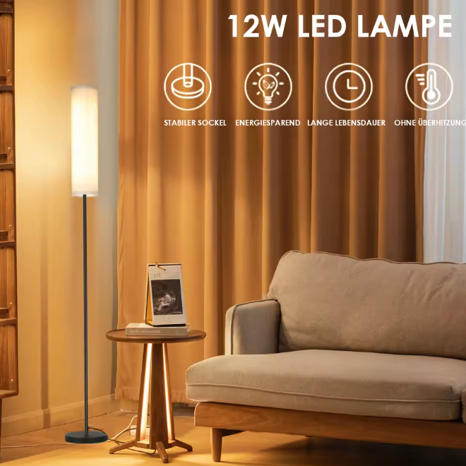 LED Vloerlamp 170 cm – Stoffen Staande Lamp met Afstandsbediening & Dimbare Lichtkleuren