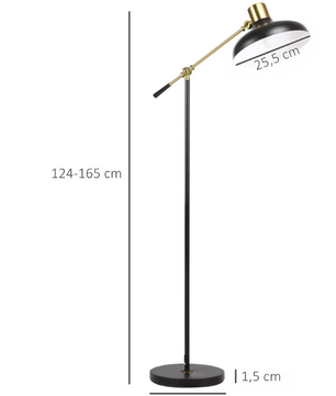 Industriële Vloerlamp – Verstelbaar in Hoogte & Roteerbare Lampkop, Zwart Metaal