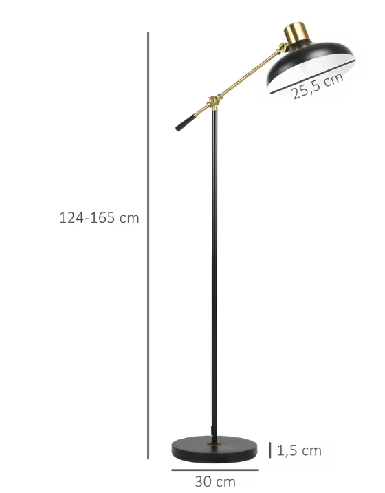 Industriële Vloerlamp – Verstelbaar in Hoogte & Roteerbare Lampkop, Zwart Metaal