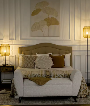 Set van 2 Lampen – Vloerlamp & Tafellamp met Linnen Lampenkap, Modern Design