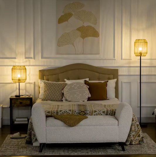 Set van 2 Lampen – Vloerlamp & Tafellamp met Linnen Lampenkap, Modern Design