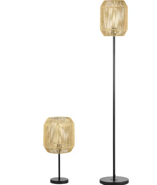 Set van 2 Lampen – Vloerlamp & Tafellamp met Linnen Lampenkap, Modern Design