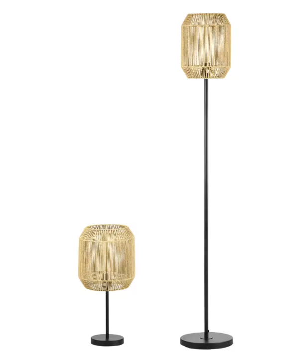 Set van 2 Lampen – Vloerlamp & Tafellamp met Linnen Lampenkap, Modern Design