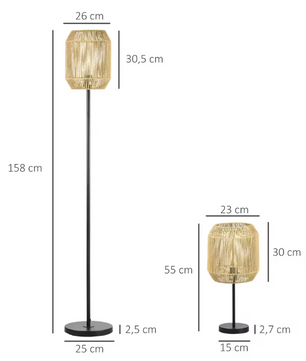 Set van 2 Lampen – Vloerlamp & Tafellamp met Linnen Lampenkap, Modern Design