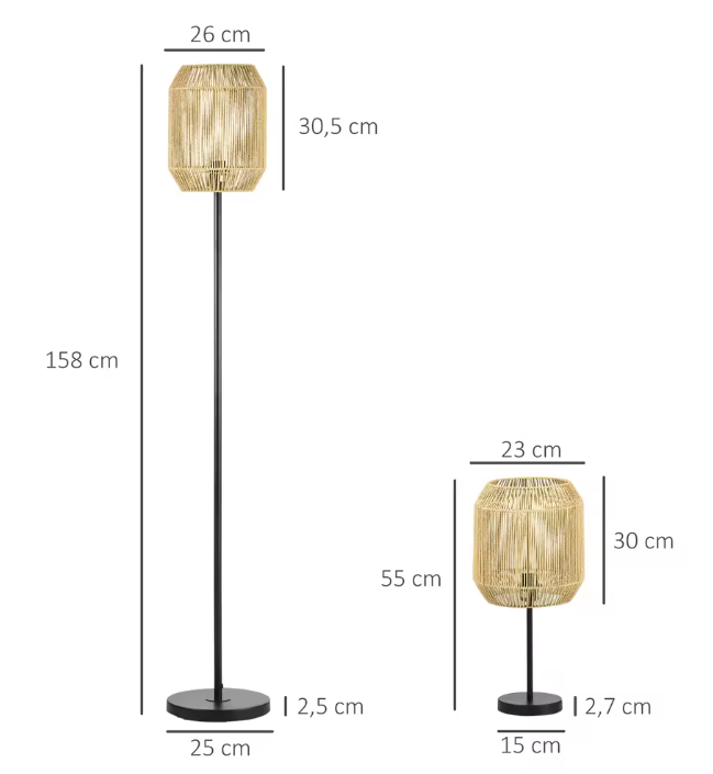 Set van 2 Lampen – Vloerlamp & Tafellamp met Linnen Lampenkap, Modern Design