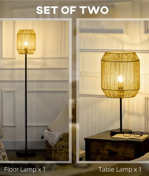 Set van 2 Lampen – Vloerlamp & Tafellamp met Linnen Lampenkap, Modern Design
