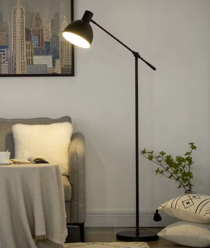 Industriële Vloerlamp – In Hoogte Verstelbaar met Balance-Arm, Zwart Metaal