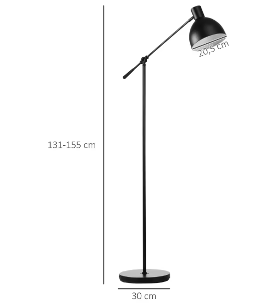 Industriële Vloerlamp – In Hoogte Verstelbaar met Balance-Arm, Zwart Metaal