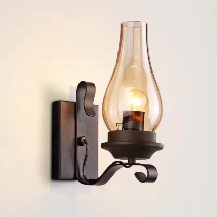 Retro Industriële Wandlamp – Ijzer & Glas, Vintage Blakerlamp voor Café, Hotel & Slaapkamer