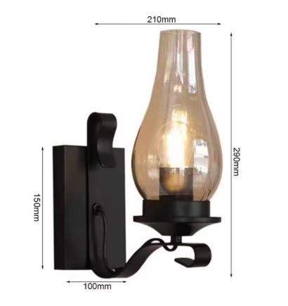 Retro Industriële Wandlamp – Ijzer & Glas, Vintage Blakerlamp voor Café, Hotel & Slaapkamer