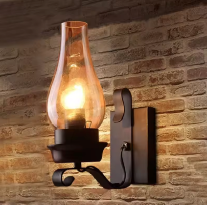 Retro Industriële Wandlamp – Ijzer & Glas, Vintage Blakerlamp voor Café, Hotel & Slaapkamer