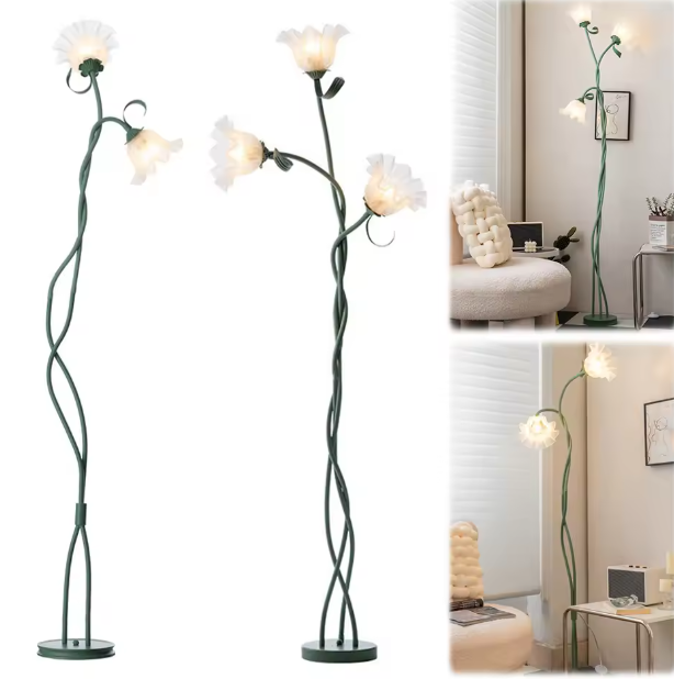 Lily Vloerlamp – Moderne LED Hoeklamp met 3 Lichtkleuren, Vintage Landelijke Stijl