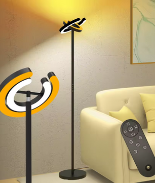 Moderne LED Vloerlamp – 1,9 m Staande Lamp met 2 Draaibare Ringen & Traploos Dimmen