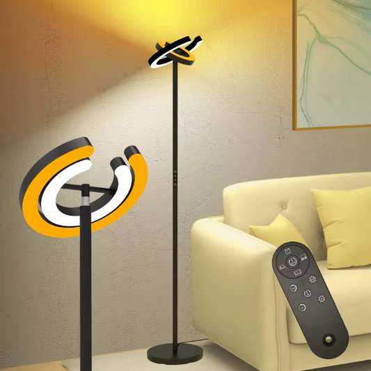 Moderne LED Vloerlamp – 1,9 m Staande Lamp met 2 Draaibare Ringen & Traploos Dimmen