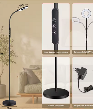 Multifunctionele Dimbare LED Vloerlamp – 360° Verstelbaar, 1800K-6000K, Nachtlamp & Geheugenfunctie