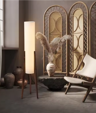 Japanse Retro Wabi-sabi Vloerlamp – Massief Hout & Stoffen Kap, Decoratief en Sfeervol