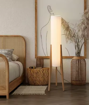 Japanse Retro Wabi-sabi Vloerlamp – Massief Hout & Stoffen Kap, Decoratief en Sfeervol