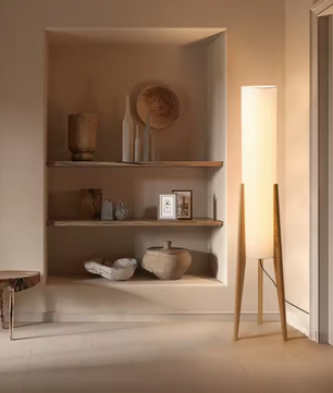 Japanse Retro Wabi-sabi Vloerlamp – Massief Hout & Stoffen Kap, Decoratief en Sfeervol