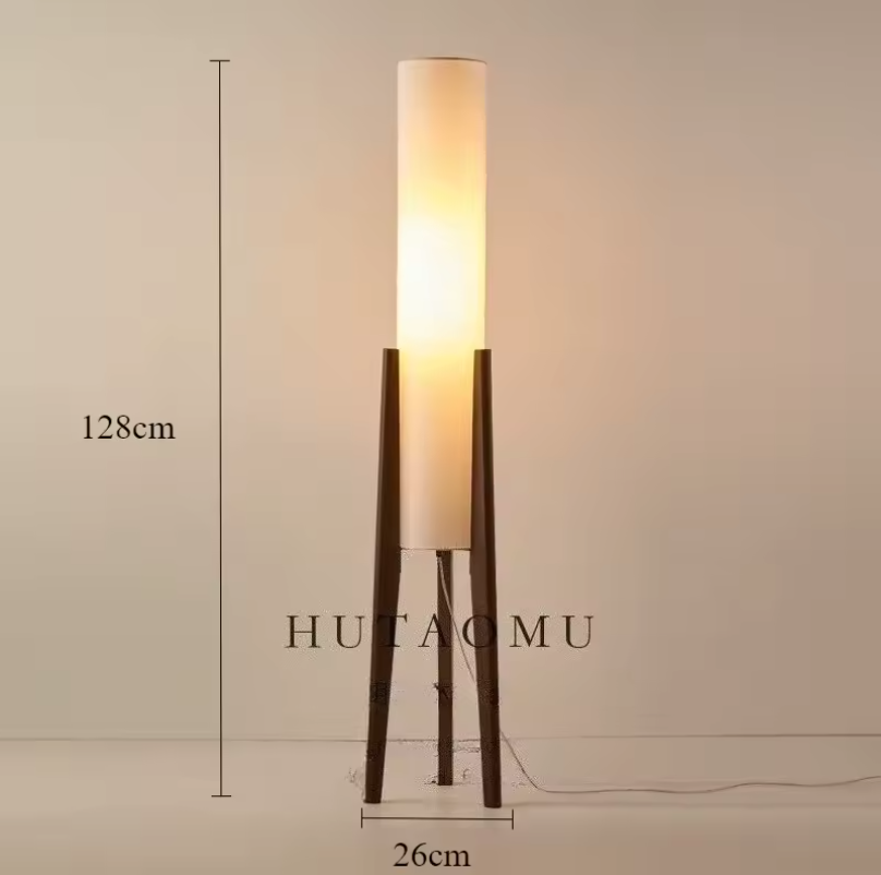 Japanse Retro Wabi-sabi Vloerlamp – Massief Hout & Stoffen Kap, Decoratief en Sfeervol