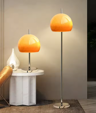 Bauhaus Retro Tafellamp – Glazen Paddenstoel Lamp met Gradiënt Oranje, Sfeervol & Decoratief