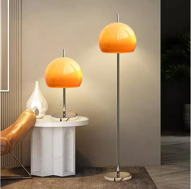 Bauhaus Retro Tafellamp – Glazen Paddenstoel Lamp met Gradiënt Oranje, Sfeervol & Decoratief