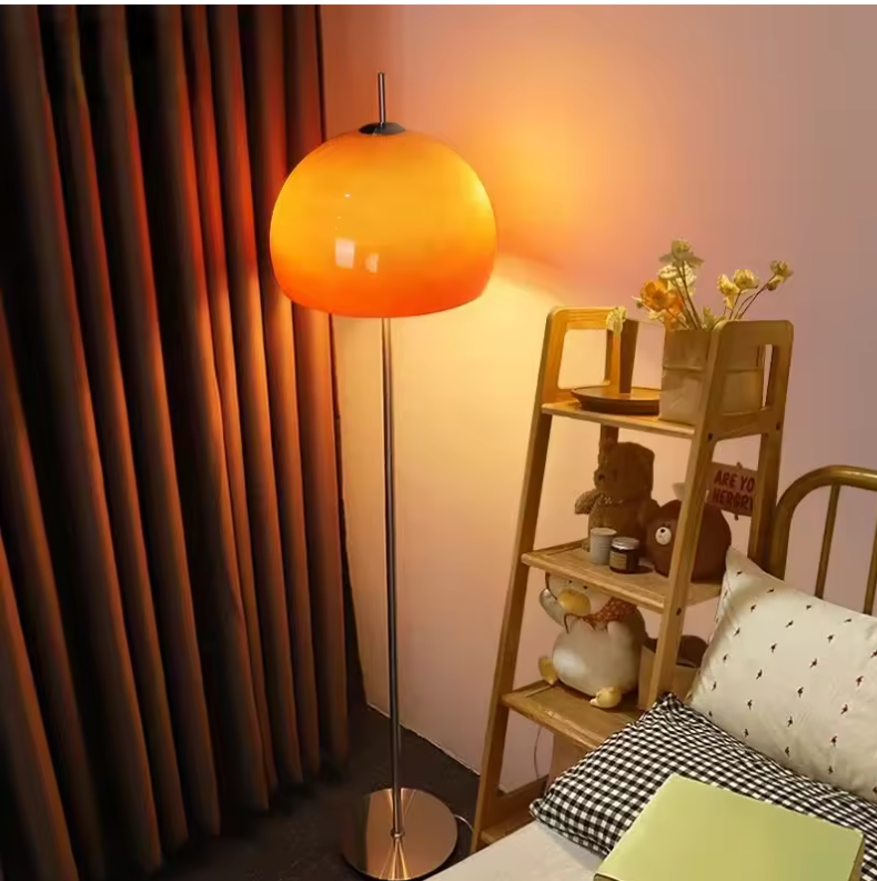 Bauhaus Retro Tafellamp – Glazen Paddenstoel Lamp met Gradiënt Oranje, Sfeervol & Decoratief