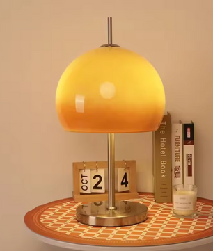 Bauhaus Retro Tafellamp – Glazen Paddenstoel Lamp met Gradiënt Oranje, Sfeervol & Decoratief