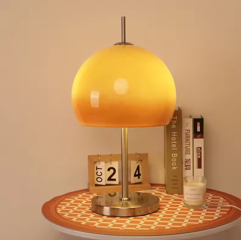 Bauhaus Retro Tafellamp – Glazen Paddenstoel Lamp met Gradiënt Oranje, Sfeervol & Decoratief