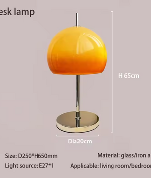Bauhaus Retro Tafellamp – Glazen Paddenstoel Lamp met Gradiënt Oranje, Sfeervol & Decoratief