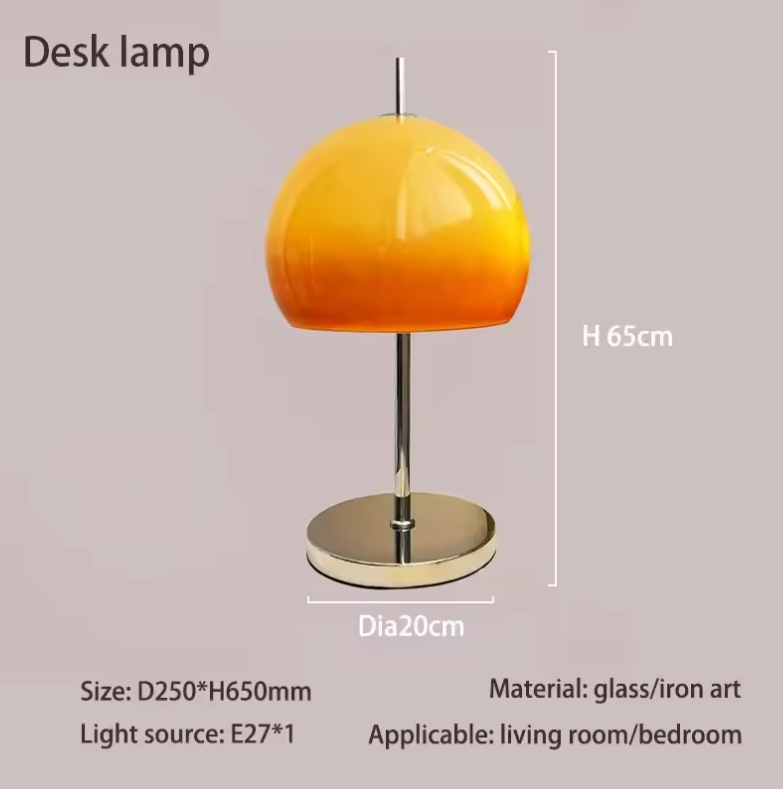 Bauhaus Retro Tafellamp – Glazen Paddenstoel Lamp met Gradiënt Oranje, Sfeervol & Decoratief