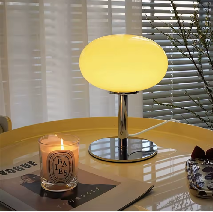 Lollipop Tafellamp – Retro Crème Glazen Lamp met Aanraaksensor & Oplaadbare Batterij