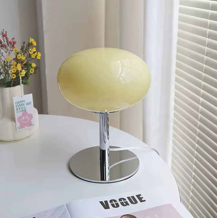Lollipop Tafellamp – Retro Crème Glazen Lamp met Aanraaksensor & Oplaadbare Batterij