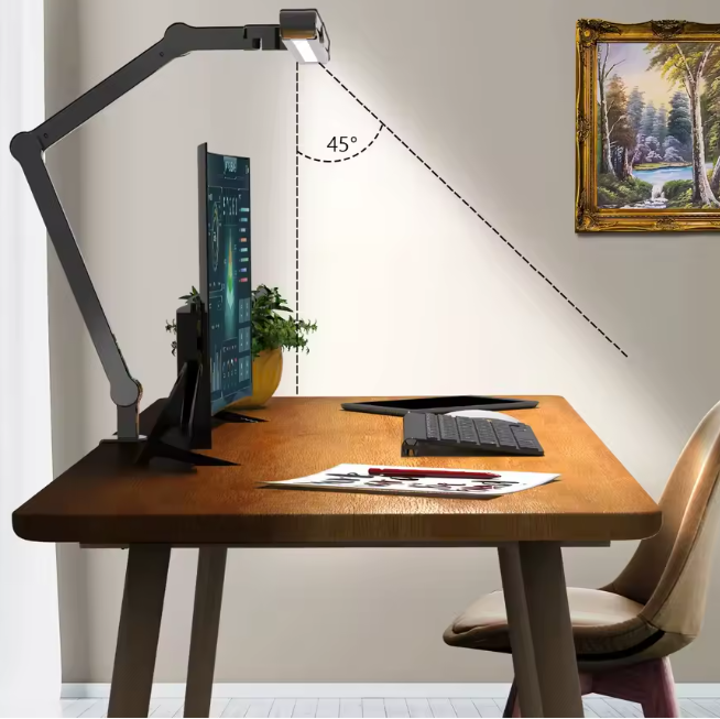 LED Bureaulamp met Klem – 24W Ultraheldere Tafellamp met 7 Gewrichten, Automatisch Dimmen & Sfeerverlichting
