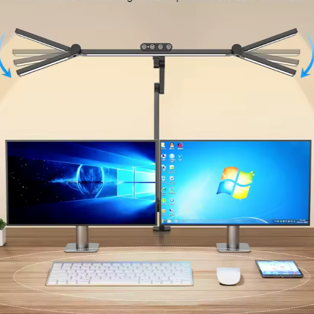 LED Bureaulamp met Klem – 24W Ultraheldere Tafellamp met 7 Gewrichten, Automatisch Dimmen & Sfeerverlichting