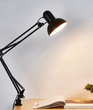 Flexibele Bureaulamp met Zwenkarm & Tafelklem – E27/E26 Fitting, Metaal, Zwart