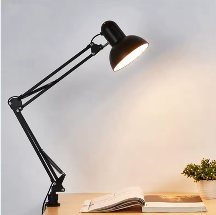 Flexibele Bureaulamp met Zwenkarm & Tafelklem – E27/E26 Fitting, Metaal, Zwart
