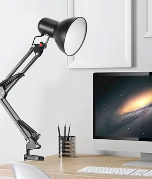 Flexibele Bureaulamp met Zwenkarm & Tafelklem – E27/E26 Fitting, Metaal, Zwart