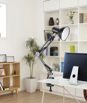 Flexibele Bureaulamp met Zwenkarm & Tafelklem – E27/E26 Fitting, Metaal, Zwart