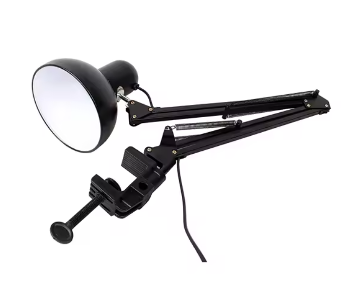 Flexibele Bureaulamp met Zwenkarm & Tafelklem – E27/E26 Fitting, Metaal, Zwart