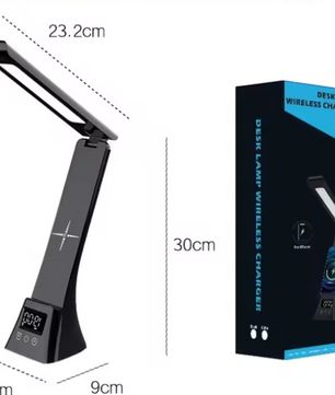 Multifunctionele LED Bureaulamp – Dimbaar, Draadloze Oplader & Digitale Klok