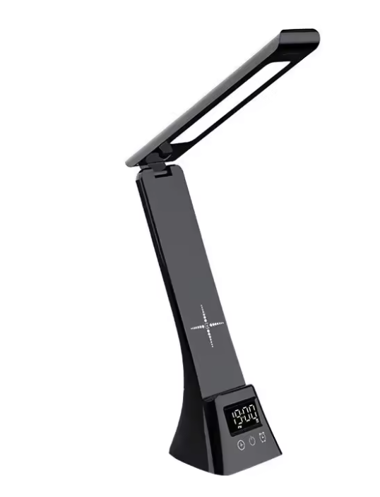 Multifunctionele LED Bureaulamp – Dimbaar, Draadloze Oplader & Digitale Klok