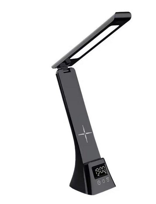 Multifunctionele LED Bureaulamp – Dimbaar, Draadloze Oplader & Digitale Klok