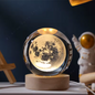 Kristallen 3D Bol Nachtlamp – LED, USB-Voeding & Houten Basis