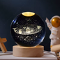 Kristallen 3D Bol Nachtlamp – LED, USB-Voeding & Houten Basis
