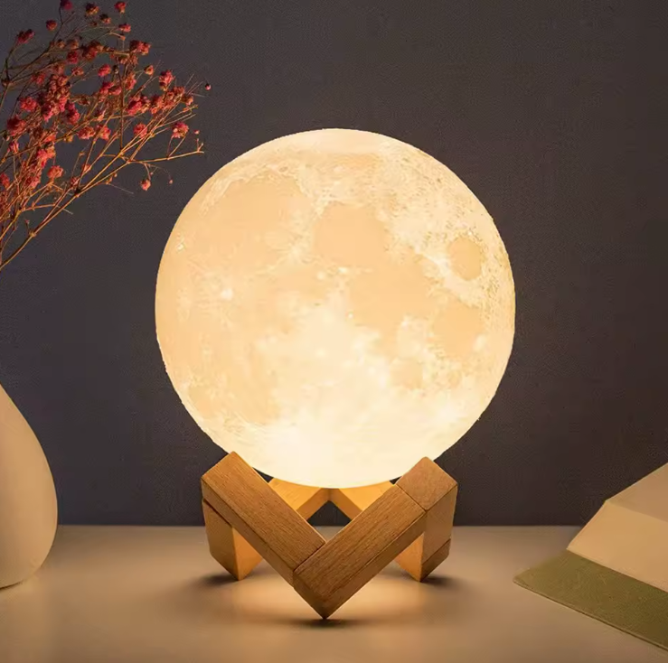 Maanlamp 8 cm – LED Nachtlamp met Standaard voor Slaapkamer & Decoratie