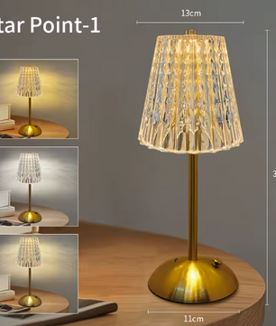Kristallen LED Tafellamp – Oplaadbaar Boeklicht & Dimbaar Nachtlampje voor Sfeer en Decor
