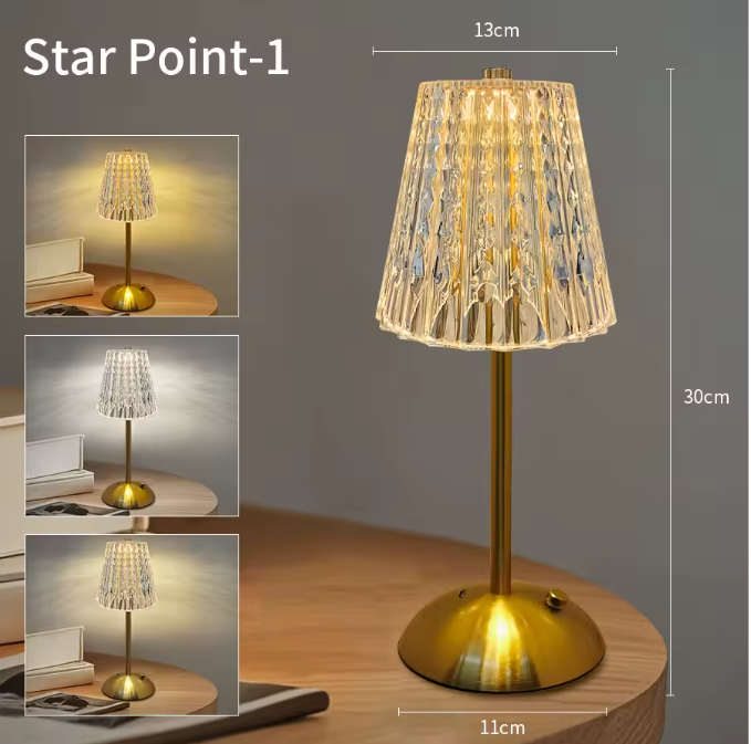 Kristallen LED Tafellamp – Oplaadbaar Boeklicht & Dimbaar Nachtlampje voor Sfeer en Decor